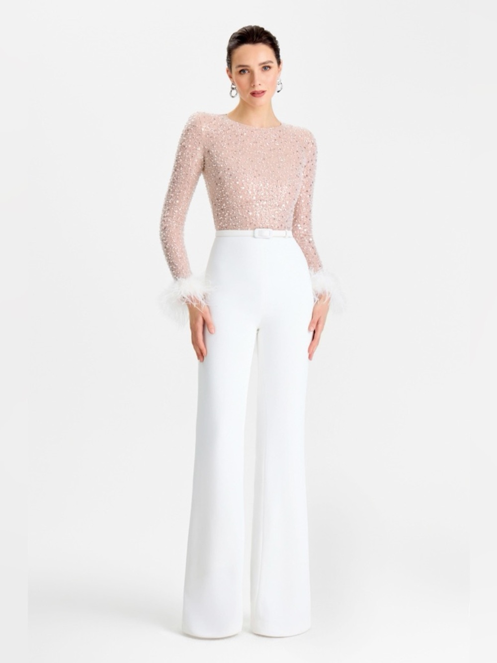 NADINE MERABI Nude Embellished Pearl & Sequin Dress